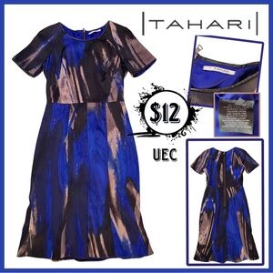 Tahari Blue Sheath Dress Short Sleeve Crew Neck Cocktail